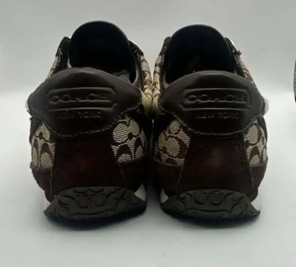 Coach Signature C Logo Canvas and Suede Sneakers in Brown